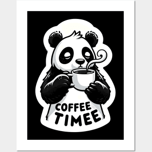 panda drink coffee with text coffee time Posters and Art